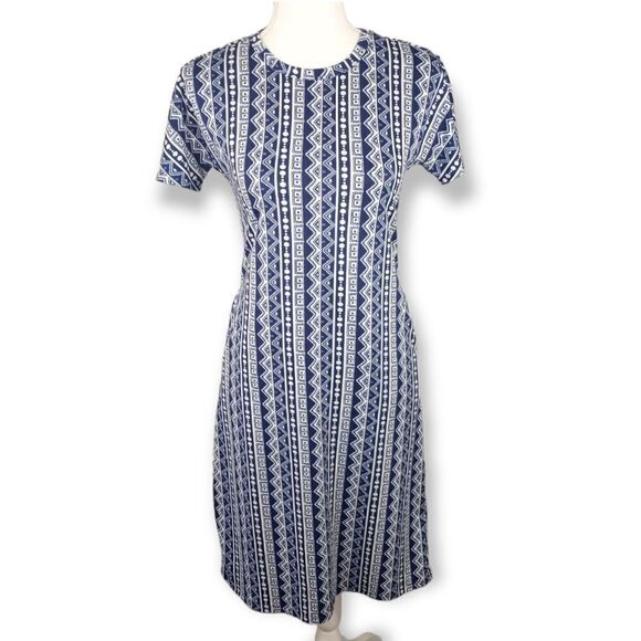 LULAROE BLUE GEOMETRIC PRINT MARLY DRESS SZ.XXS EUC - Picture 1 of 8